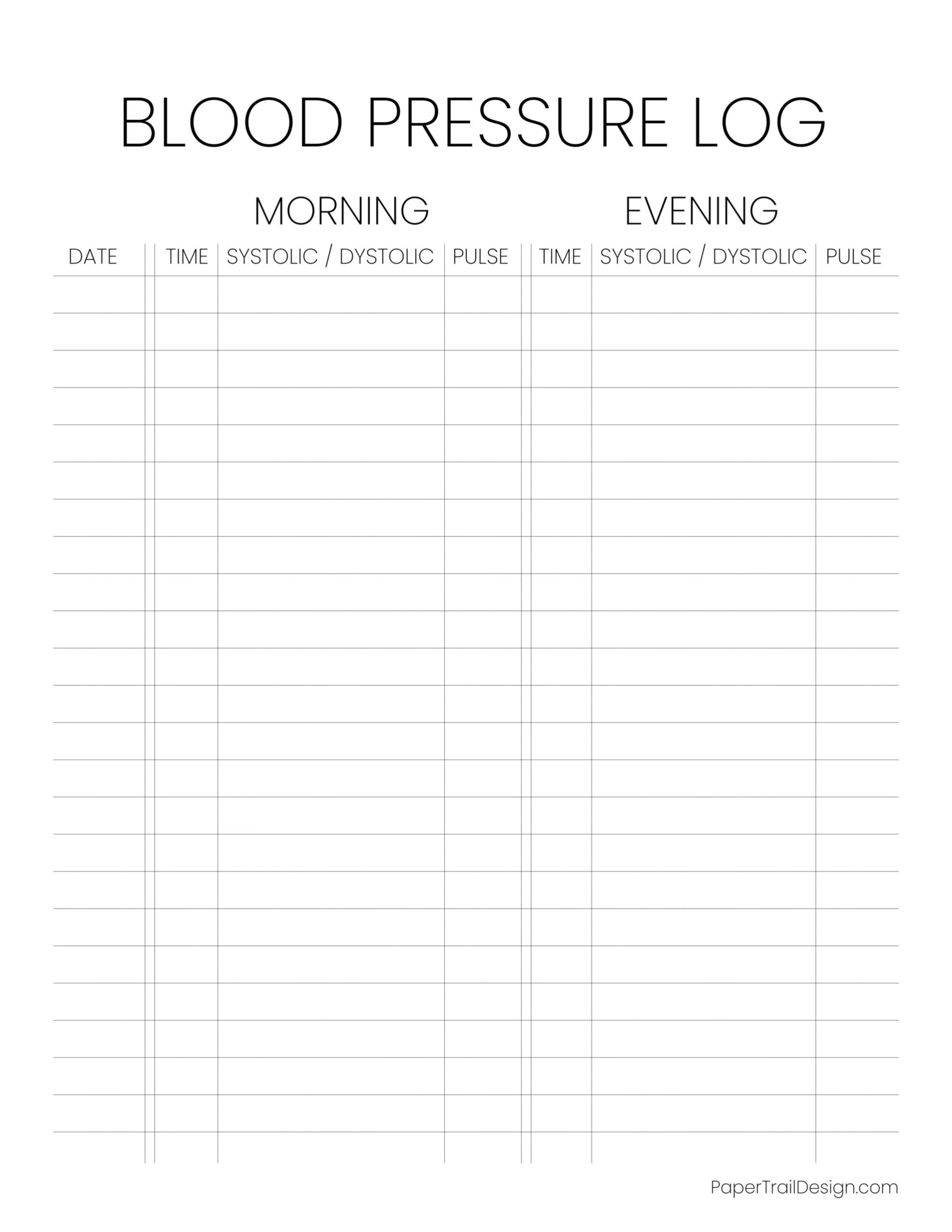 Blood Pressure Log Sheet - Paper Trail Design for Free Printable Blood Pressure Tracker