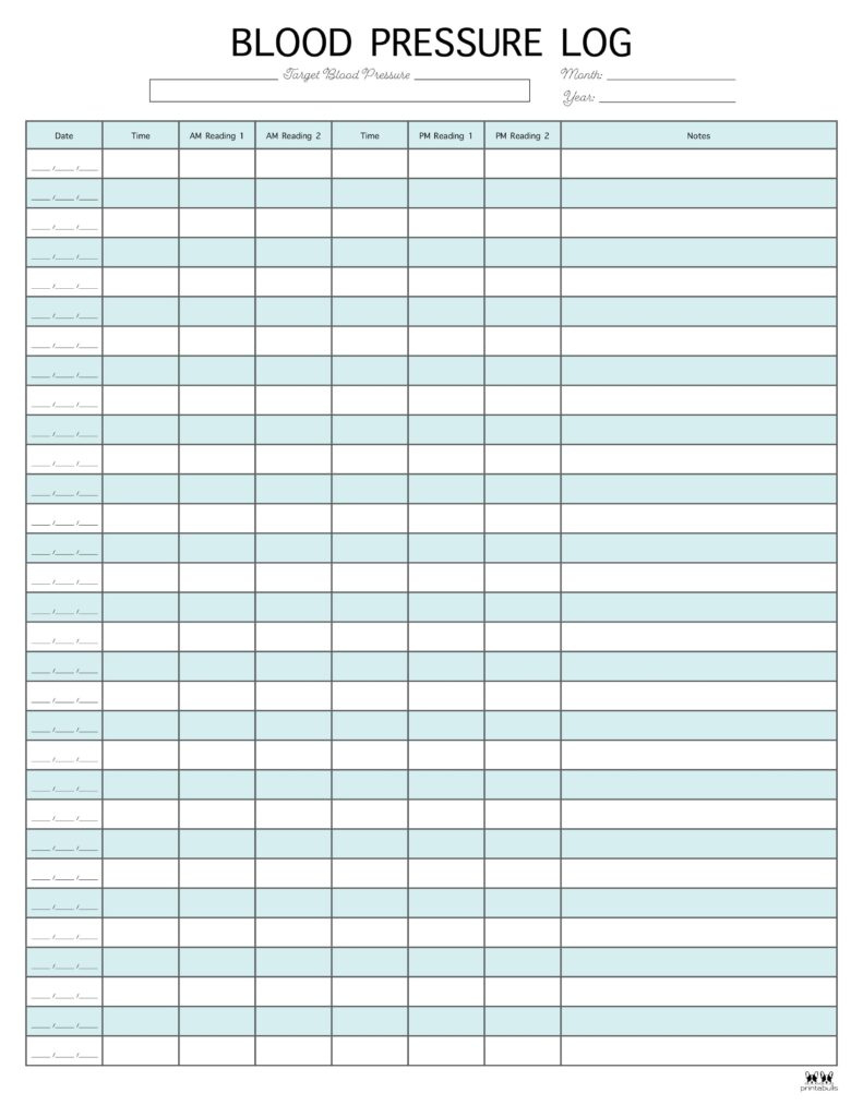 Blood Pressure Logs - 25 Free Printables | Printabulls for FREE Printable Blood Pressure Tracking Chart