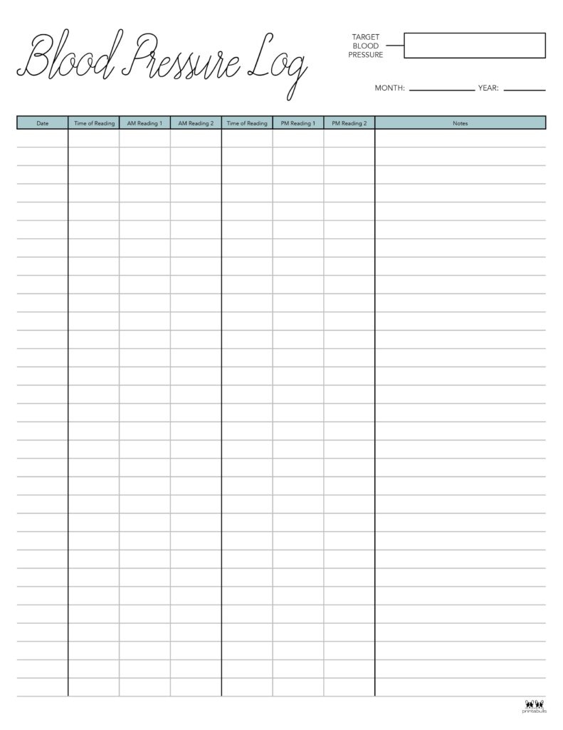 Blood Pressure Logs - 25 Free Printables | Printabulls intended for FREE Printable Blood Pressure Tracker