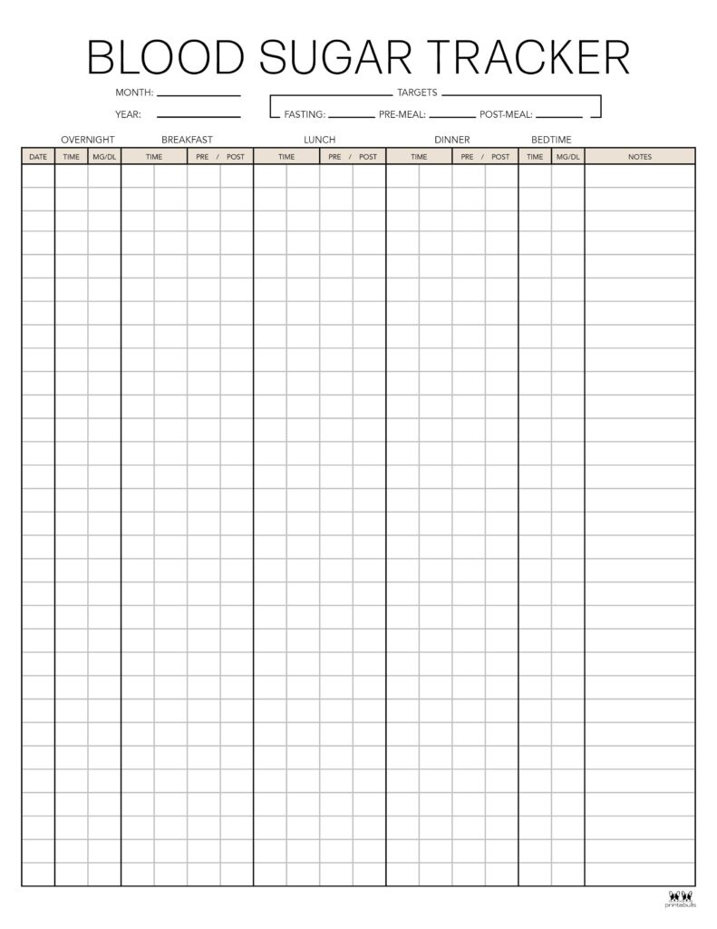 Blood Sugar Logs - 25 Free Logs &amp;amp; Trackers | Printabulls in FREE Printable Blood Sugar Tracker