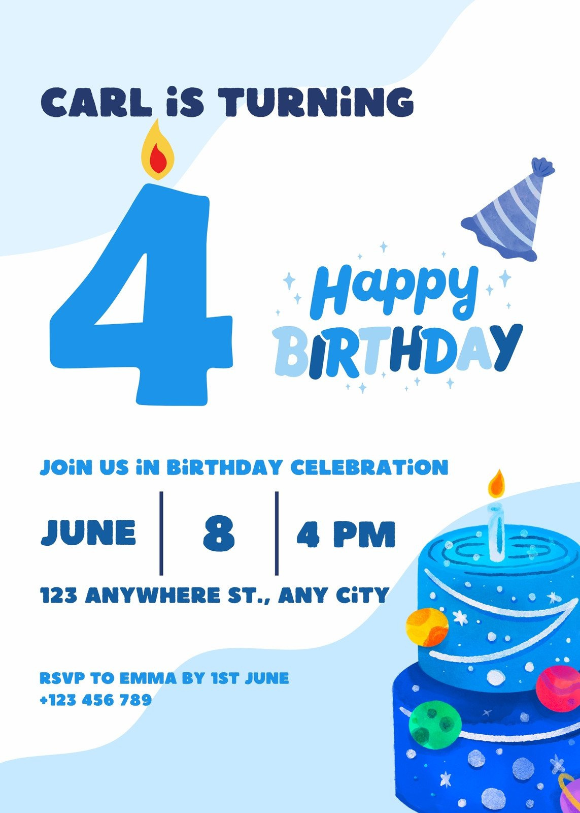 Blue Birthday Invitation intended for FREE Printable Birthday Invitations For Kids