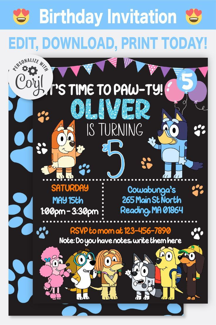 Bluey Birthday Invitation Template | Editable | Printable throughout FREE Printable Bluey Birthday Invitation