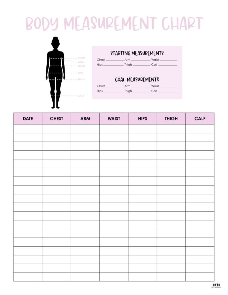 Body Measurement Charts - Free Printables | Printabulls with Free Printable Body Measurement Chart For Weight Loss