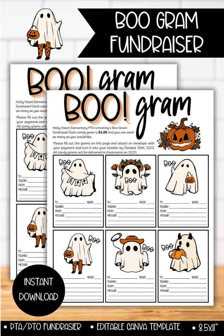 Boo Gram Ideas For School Fundraiser, Pta Pto Fundraiser, Candy for Free Printable Boo Gram Template