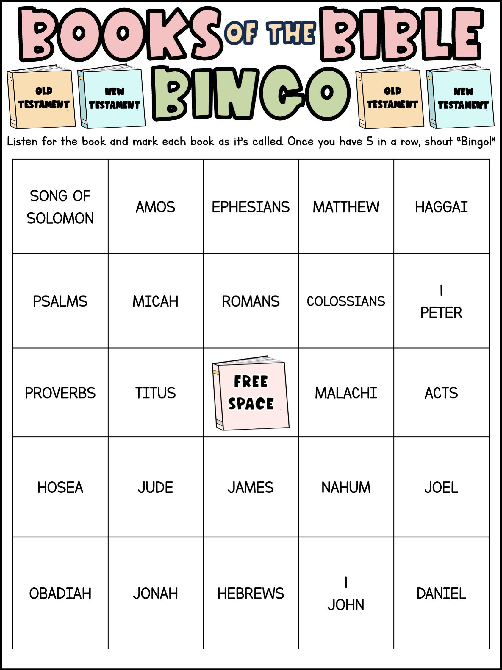 Books Of The Bible Bingo Cards Church Bingo Game Christian Bingo regarding Free Printable Books Of The Bible Bingo Cards