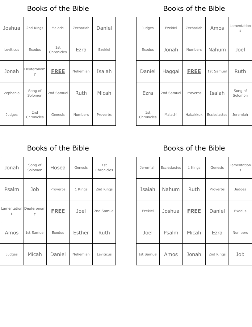 Books Of The Bible Bingo Cards - Wordmint within Free Printable Bible Bingo Cards