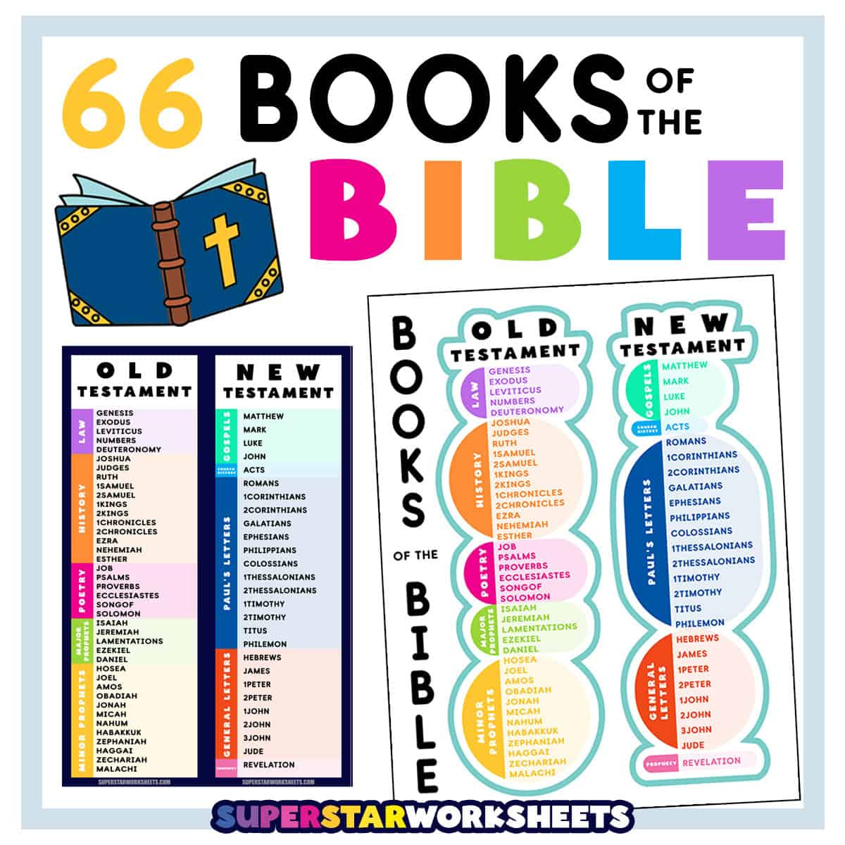 Books Of The Bible List - Superstar Worksheets with FREE Printable Books of the Bible Bookmarks Templates