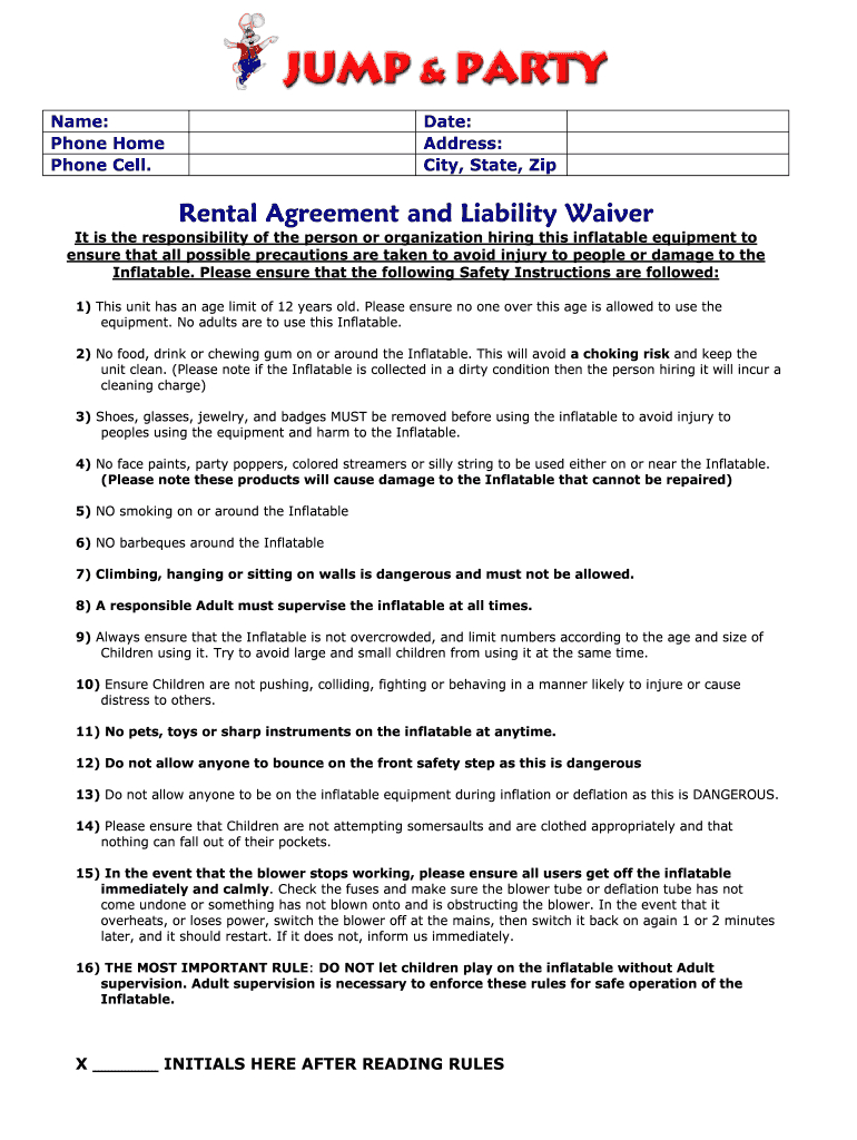 Bounce House Liability Waiver: Fill Out &amp;amp; Sign Online | Dochub intended for Free Printable Bounce House Waiver