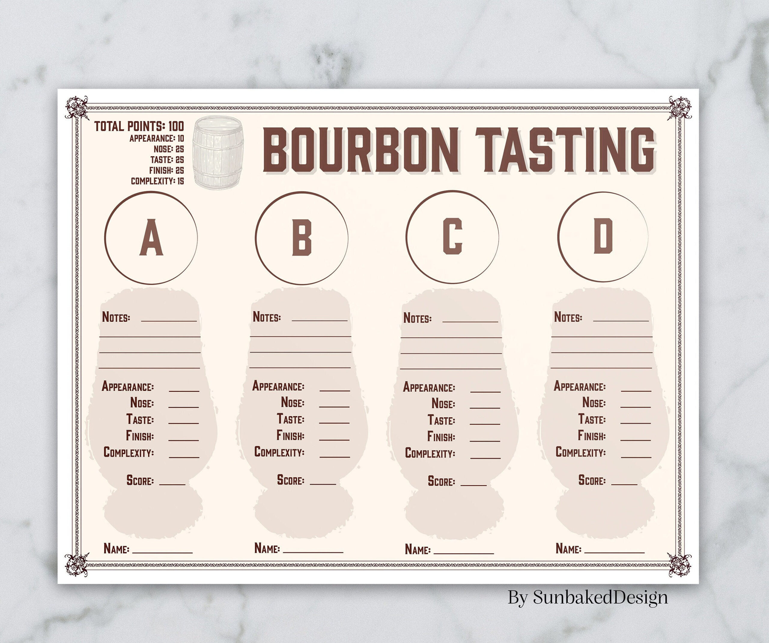 Bourbon Verkostungsbogen Für 4 - Bourbon Tasting Mat - Bourbon intended for FREE Printable Bourbon Tasting Sheet