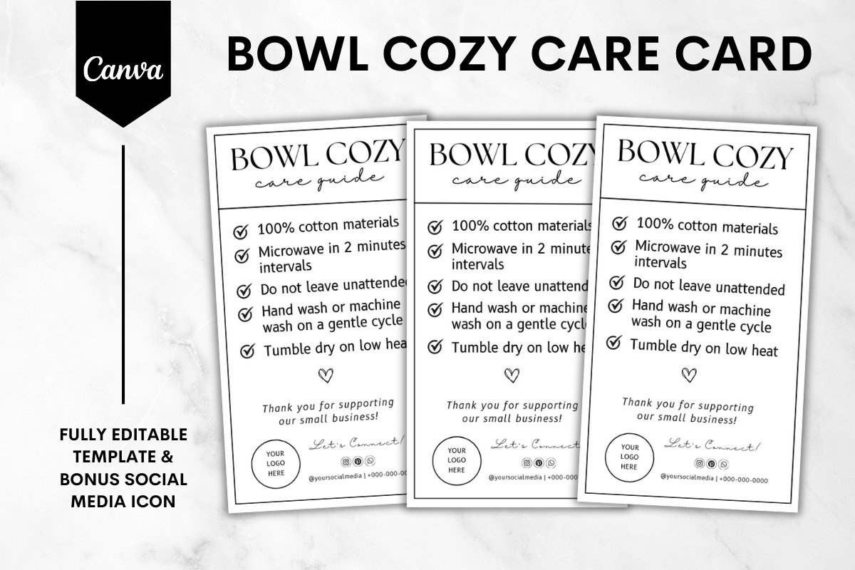 Bowl Cozy Care Card Canva Template - Minimalist in Free Printable Bowl Cozy Care Tags