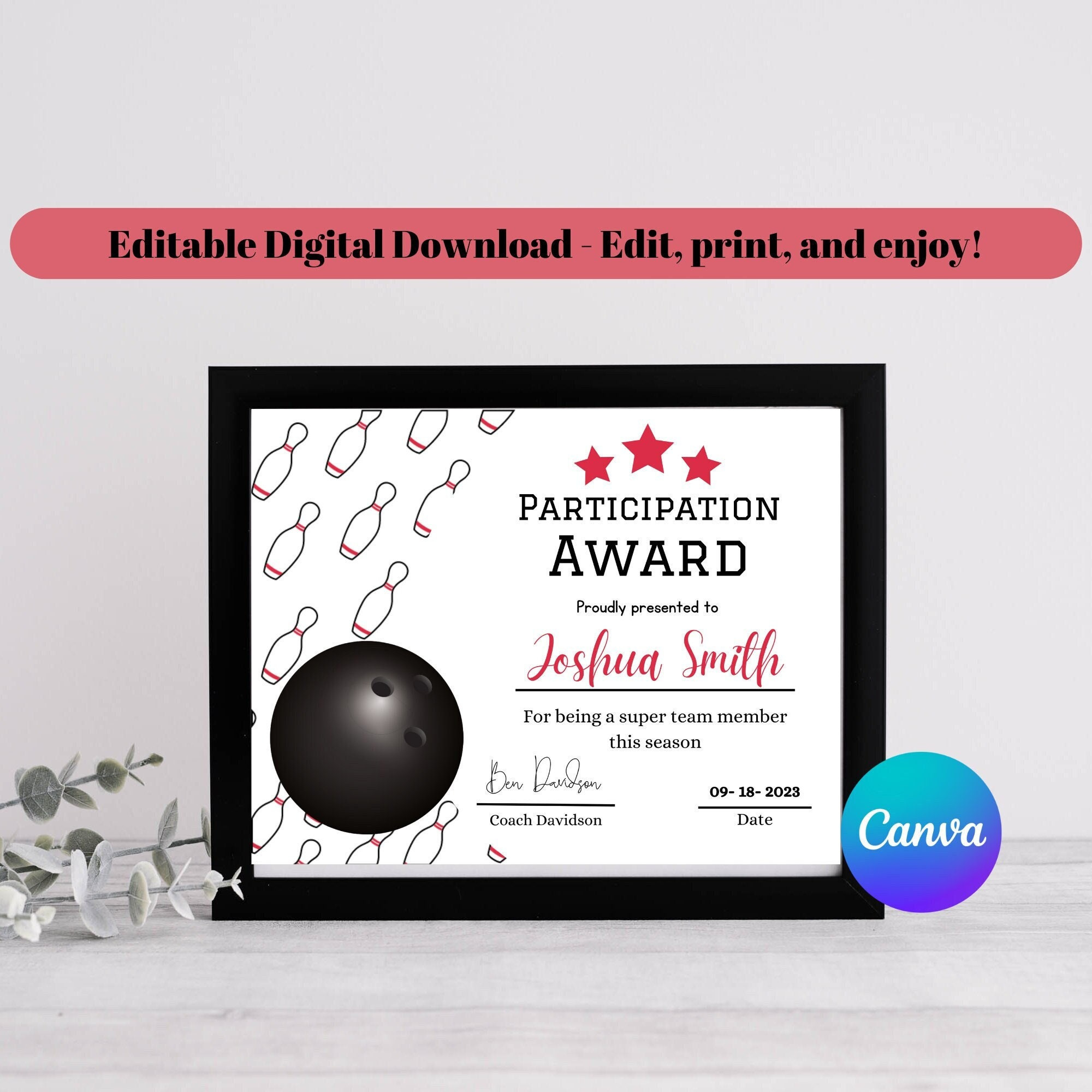 Bowling Award Editable Bowling Participation Certificate, Bowling in Free Printable Bowling Awards Certificates