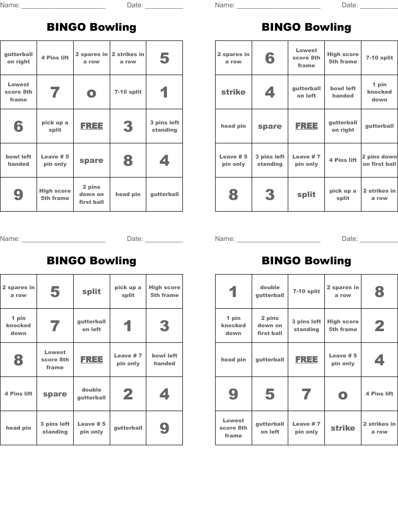 Bowling Card Bingo Cards - Wordmint inside Free Printable Bowling Bingo Cards