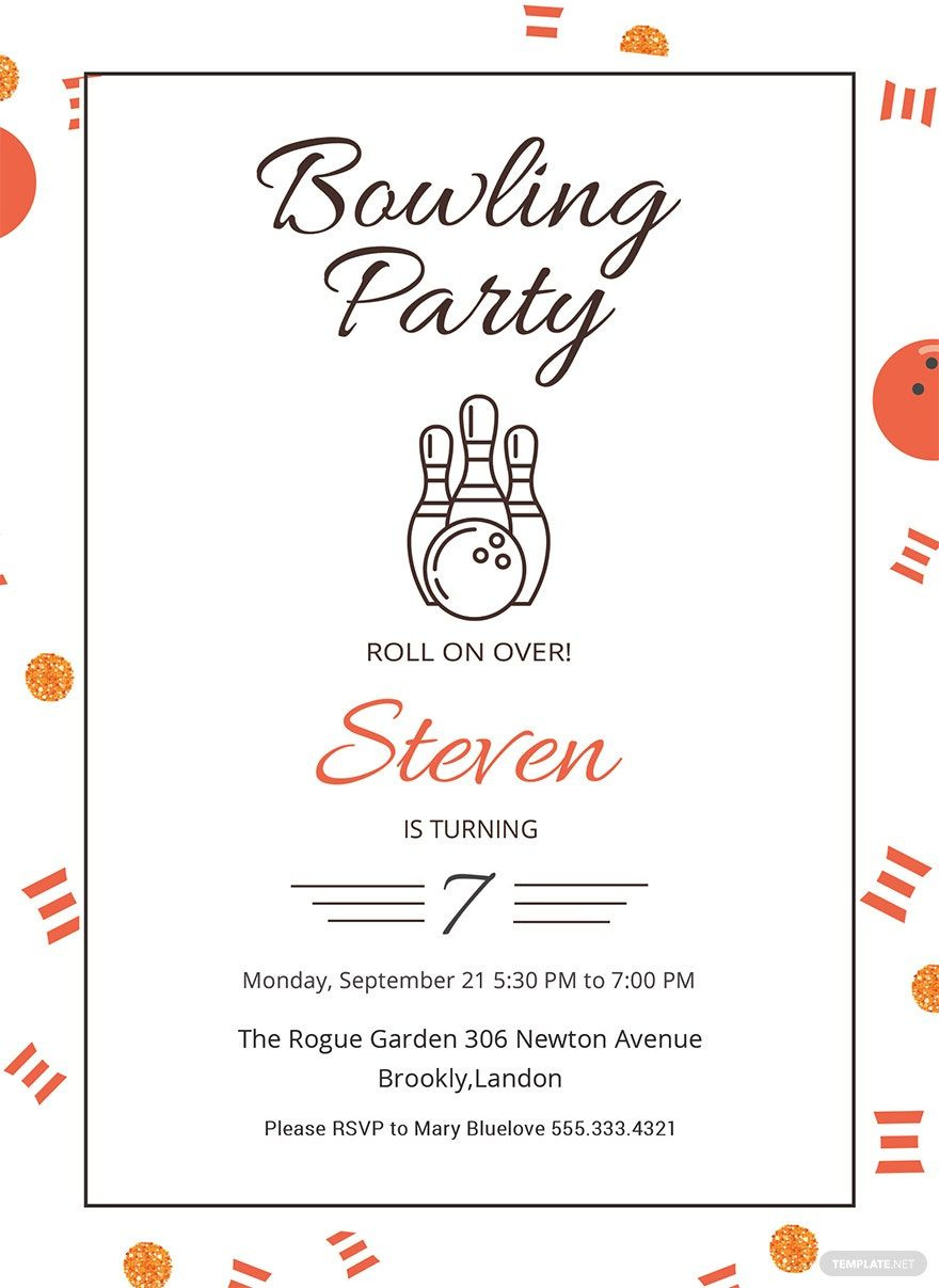 Bowling Party Invitation Template In Publisher, Psd, Illustrator pertaining to Free Printable Bowling Birthday Invitations