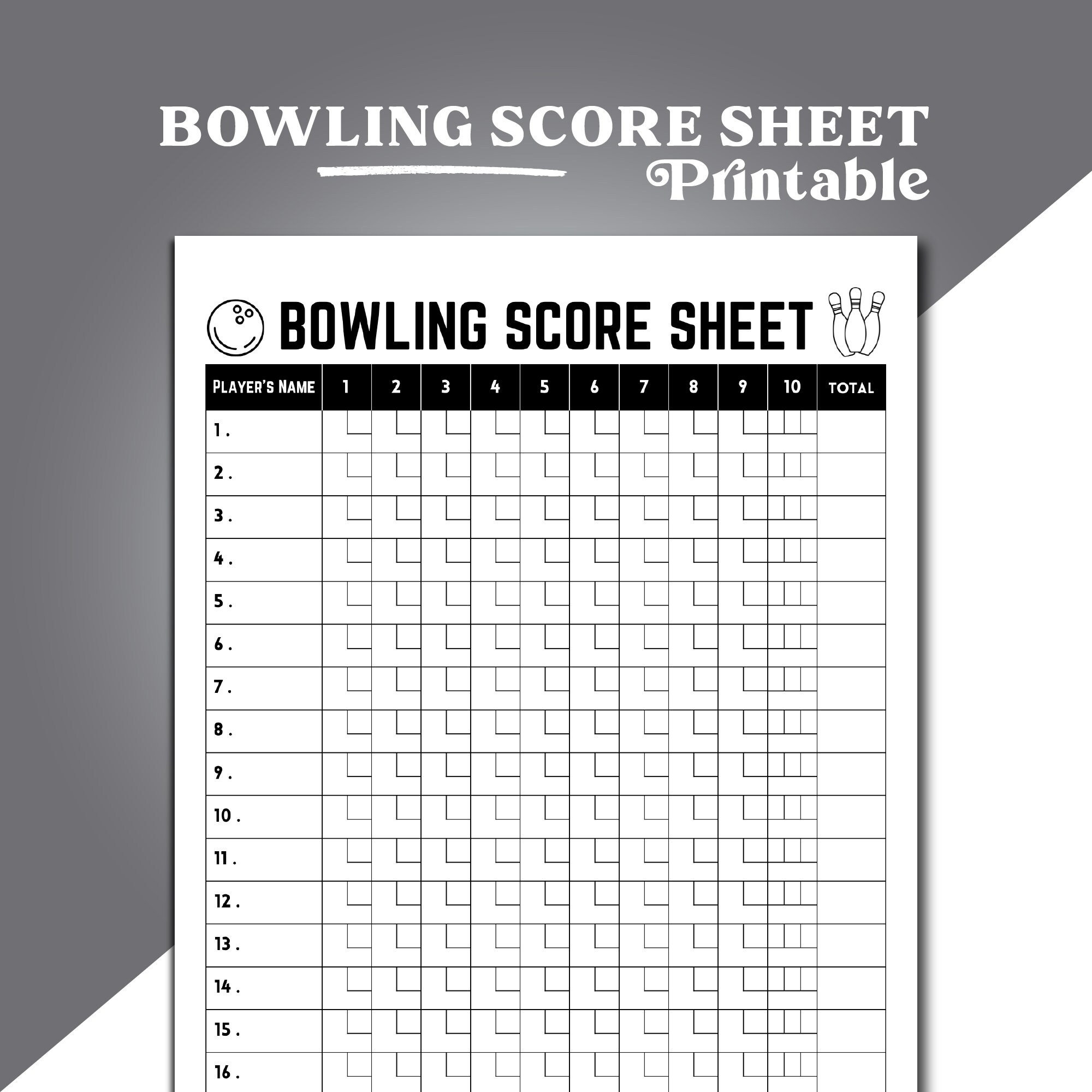 Bowling Score Sheet, Druckbare Bowling Score Card, Bowling with Free Printable Bowling Score Sheets