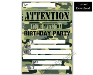 Boys Birthday Invite Printable Birthday Invite Blank Fill In throughout FREE Printable Army Birthday Invitations
