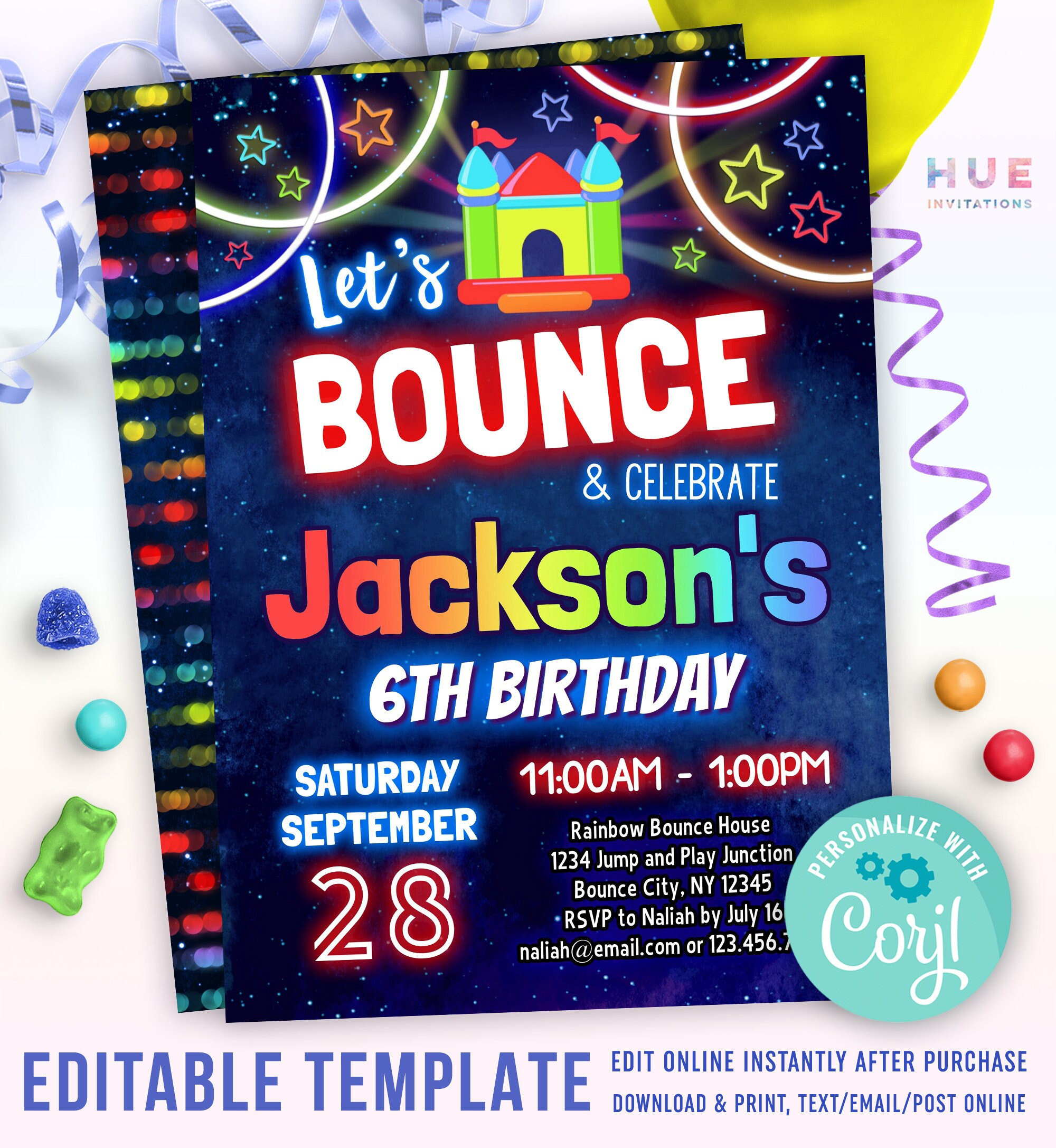Boys Bounce House Birthday Party Invitation | Let&amp;#039;S Bounce And with Free Printable Bounce House Birthday Invitations