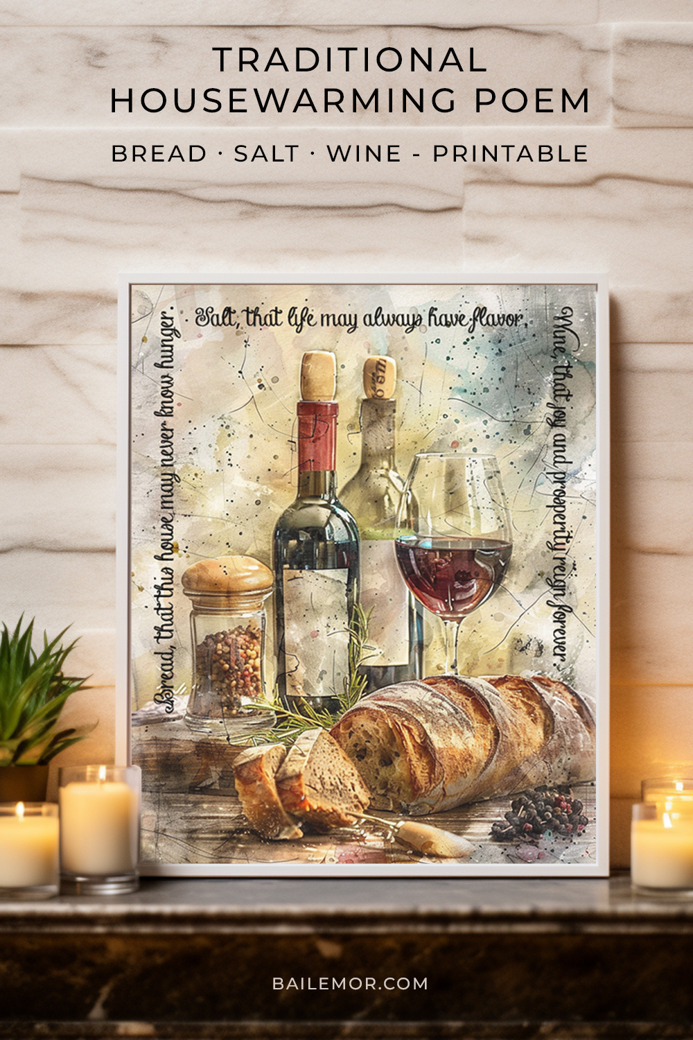 Bread Salt Wine Watercolor Housewarming Poem (Instant Download) pertaining to FREE Printable Bread Wine Salt Housewarming Poem