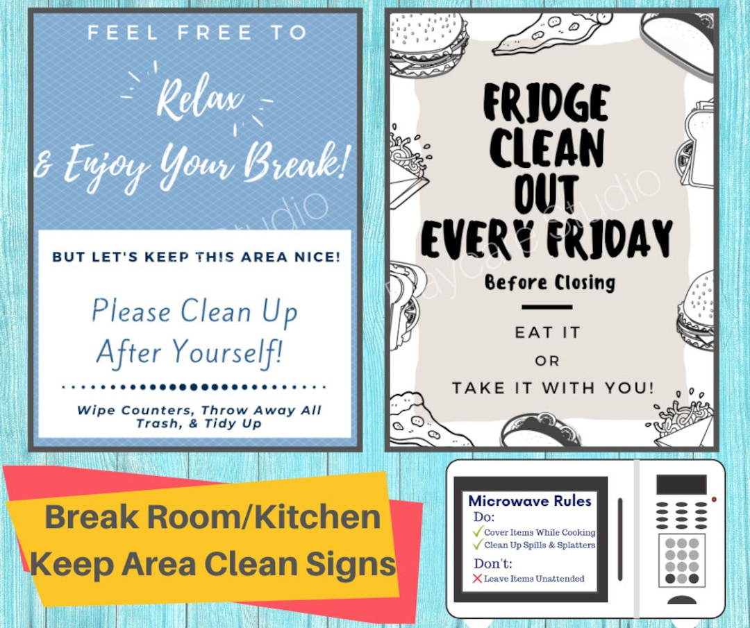 Break Room Cleaning Signs: Fridge, Microwave, Kitchen (Pdf regarding FREE Printable Break Room Signs