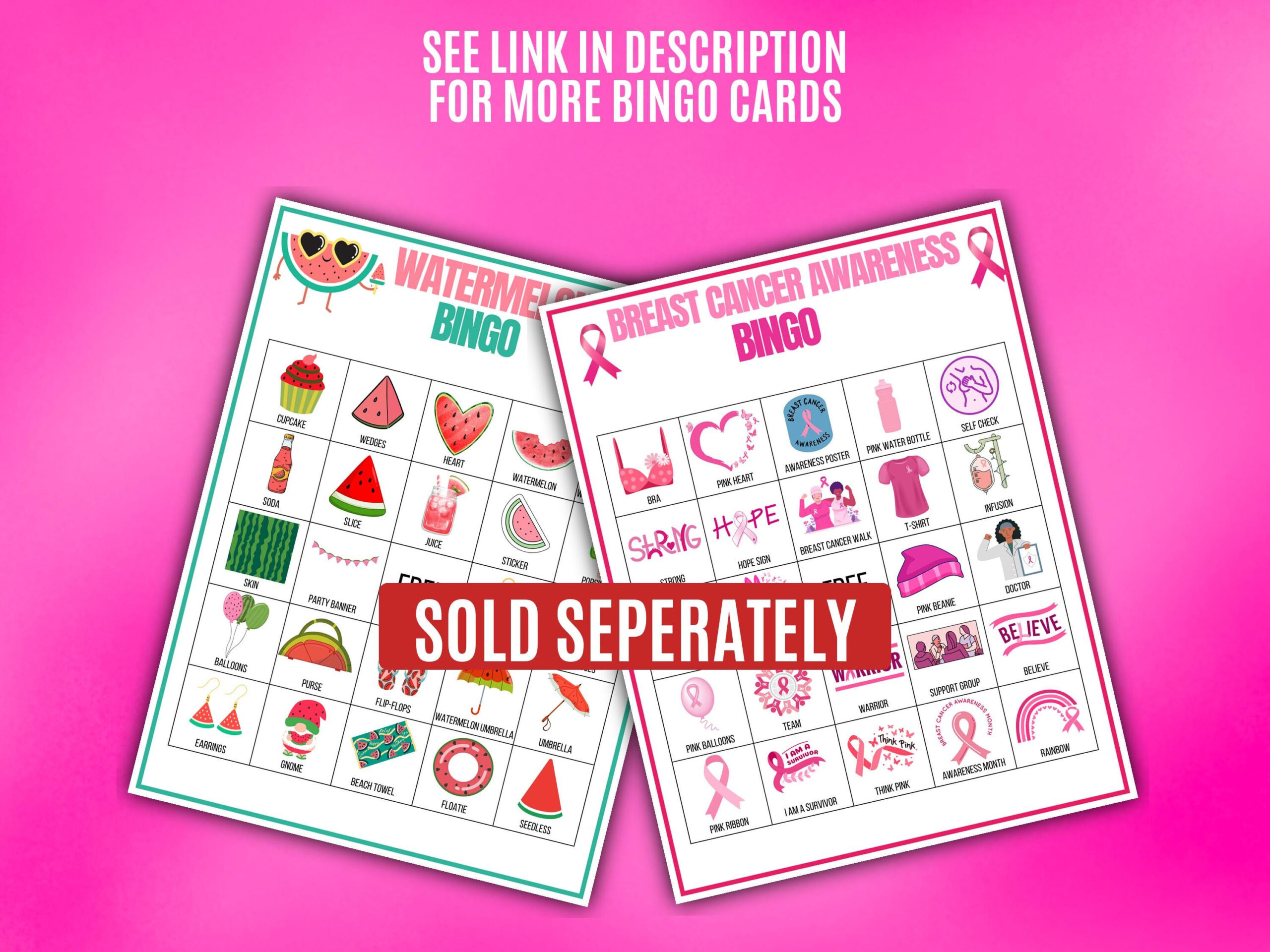 Breast Cancer Awareness Bingo Game, 50 Printable Pink Ribbon Bingo in FREE Printable Breast Cancer Bingo Cards