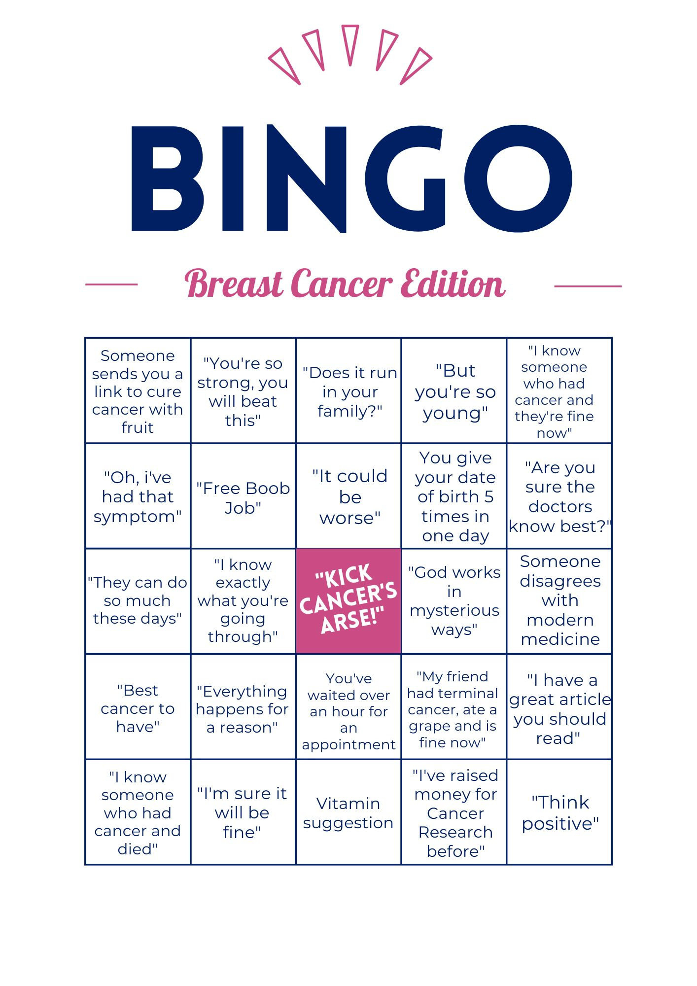 Breast Cancer Bingo - A Fun Lighthearted Gift - Etsy with FREE Printable Breast Cancer Bingo Cards