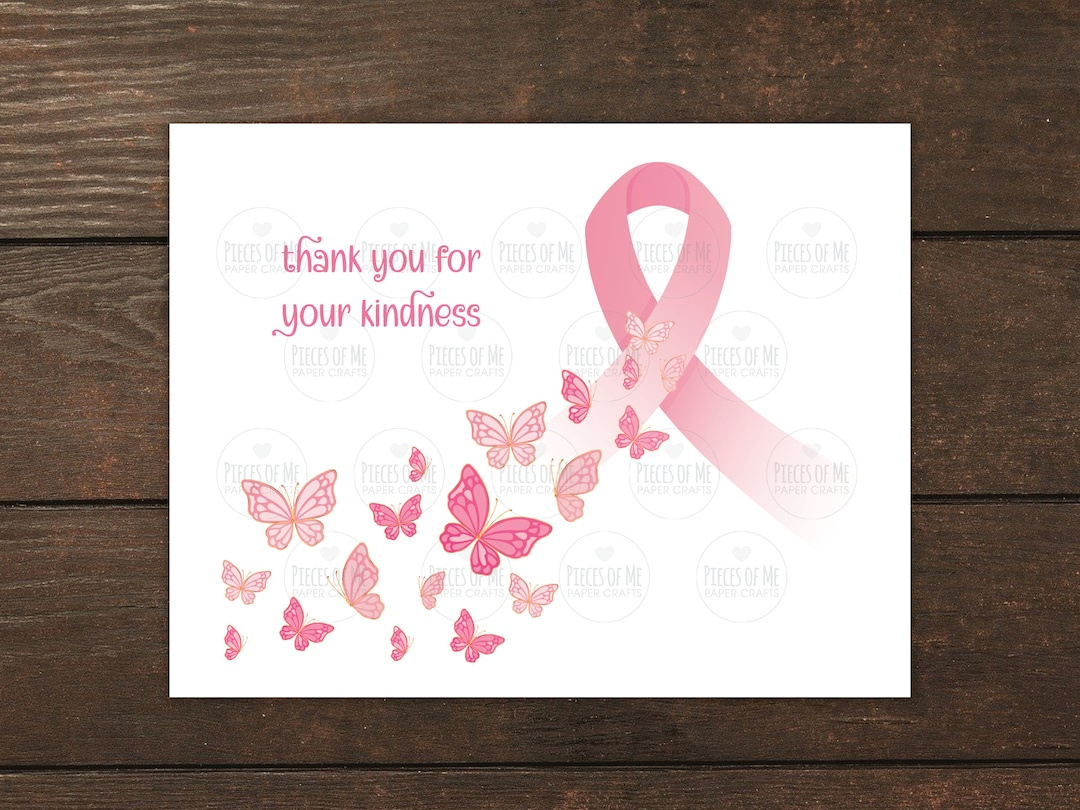 Breast Cancer Thank You Cards: Pink Ribbon Butterfly Design, 4-Pack - Etsy Australia inside Free Printable Breast Cancer Thank You Cards