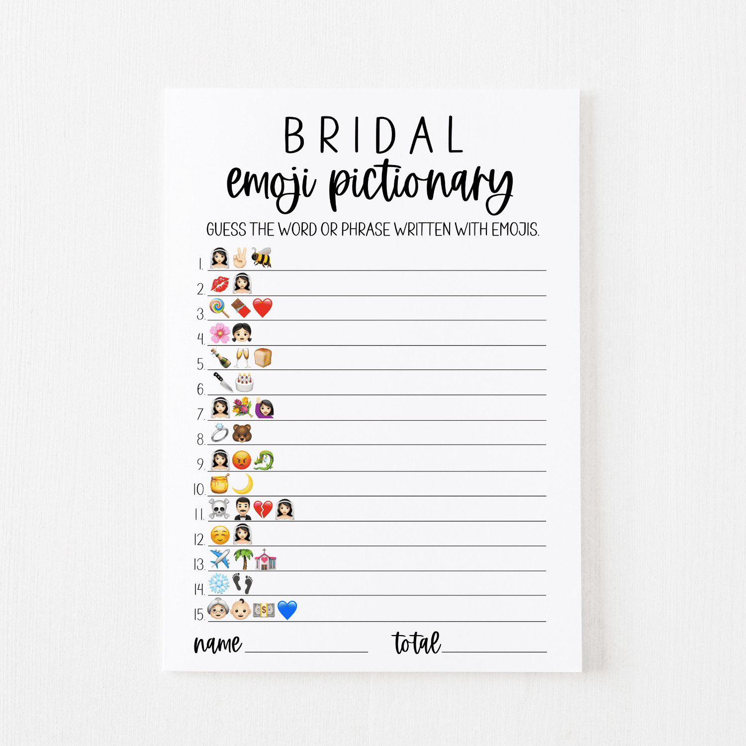 Bridal Emoji Pictionary Cards (Classic) - Modern Moh within FREE Printable Bridal Shower Emoji Game