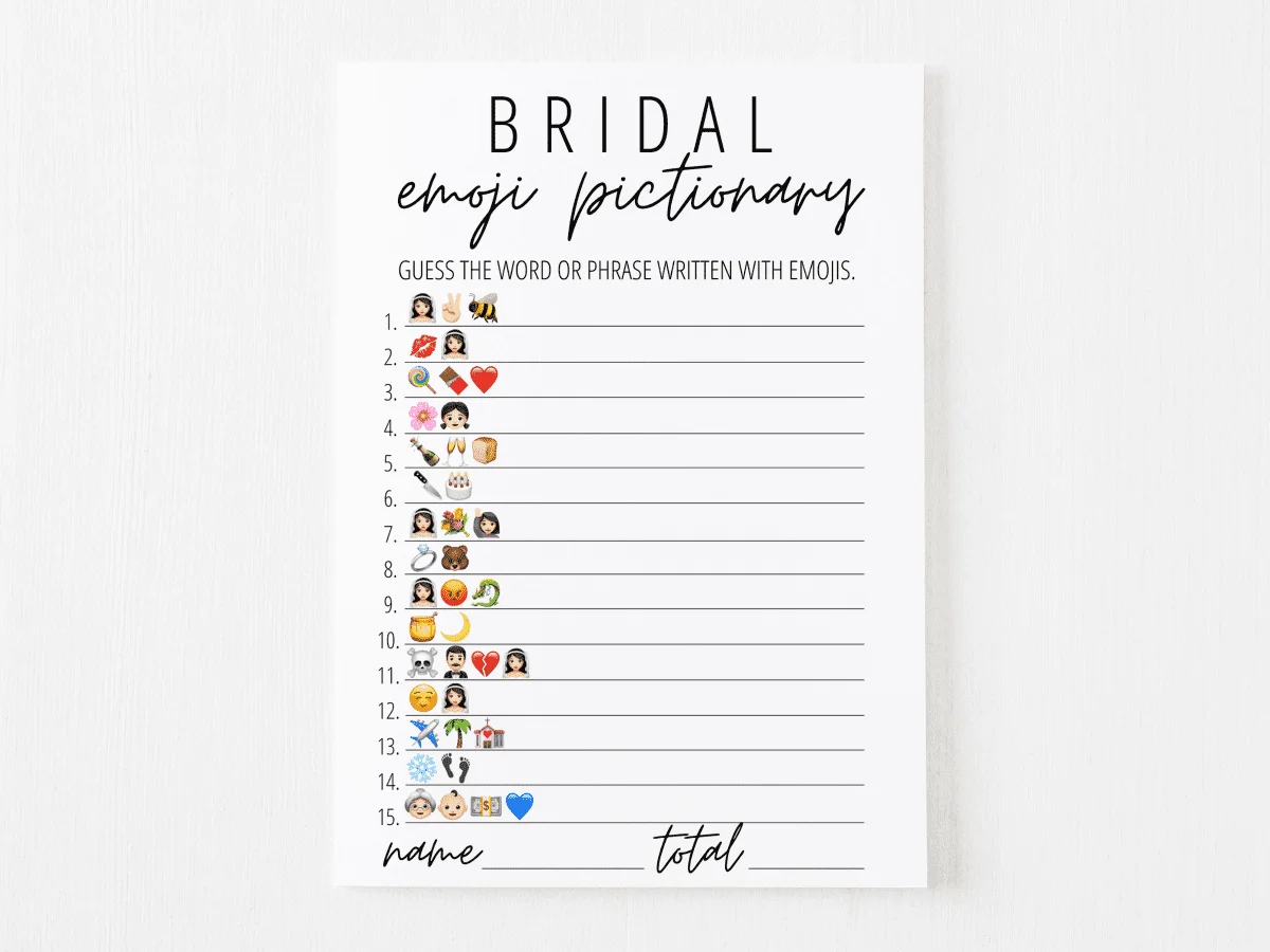 Bridal Emoji Pictionary Free Printable | Modern Moh regarding Free Printable Bridal Emoji Pictionary