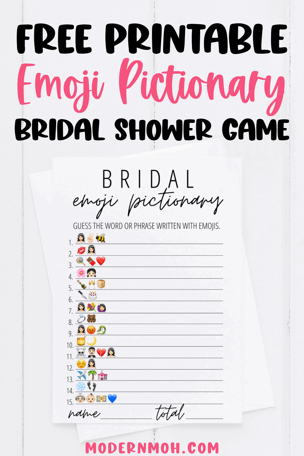 Bridal Emoji Pictionary Free Printable | Modern Moh regarding FREE Printable Bridal Shower Emoji Game