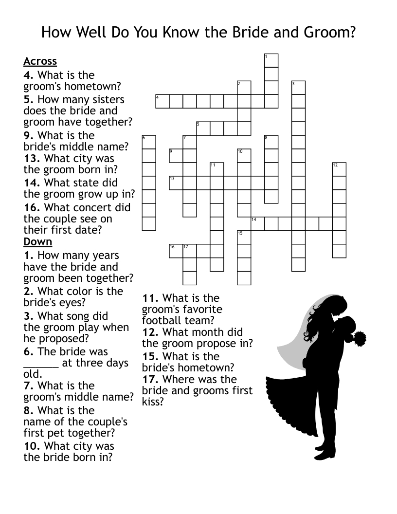 Bridal Shower Crossword Puzzle - Wordmint for Free Printable Bridal Shower Crossword Puzzle
