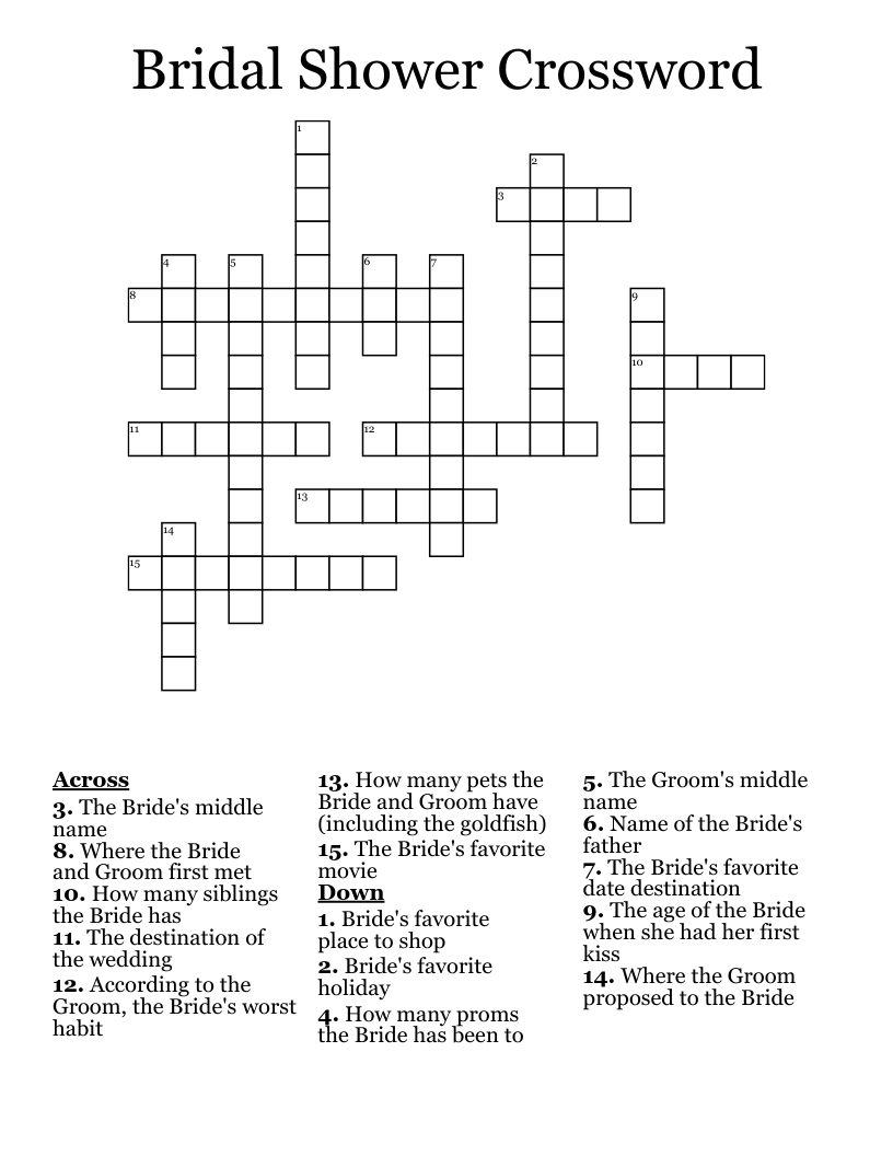 Bridal Shower Crossword - Wordmint inside FREE Printable Bridal Shower Crossword Puzzle