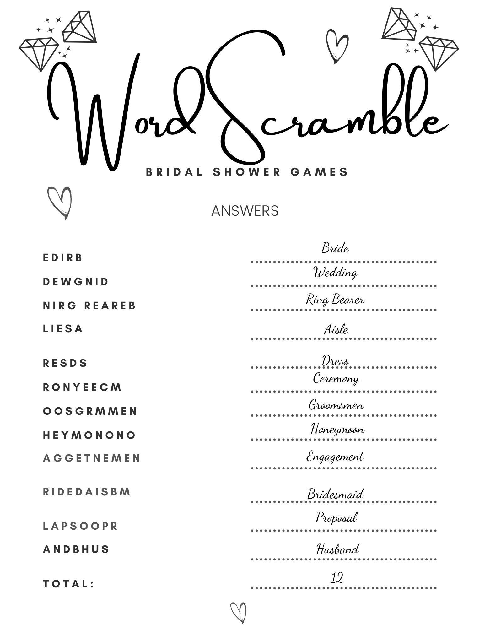 Bridal Shower Games Printable, Wedding Word Scramble Printable with regard to FREE Printable Bridal Shower Games Word Scramble with Answers