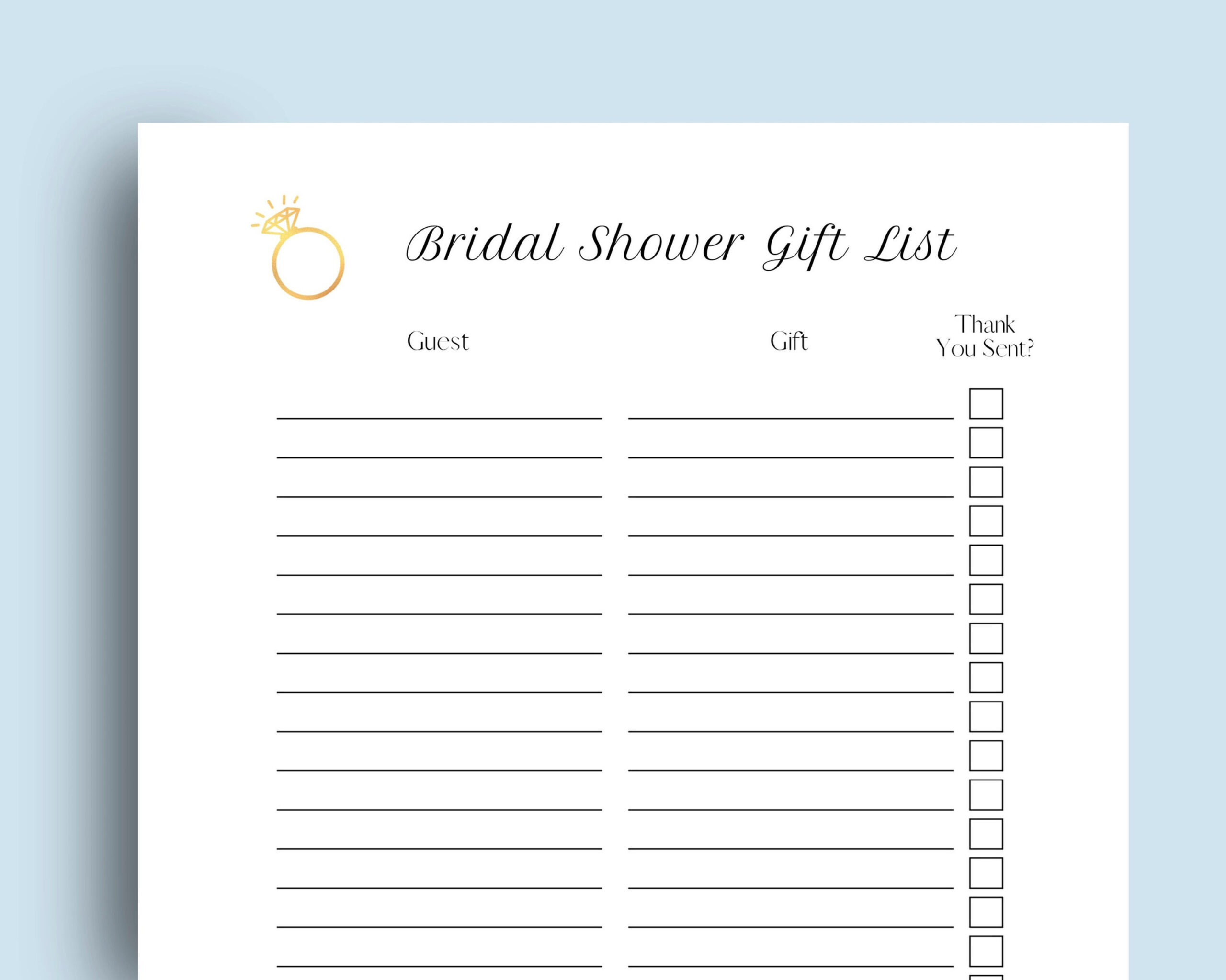 Bridal Shower Gift List Tracker; Printable Thank You Checklist - Etsy for Free Printable Bridal Shower Gift List