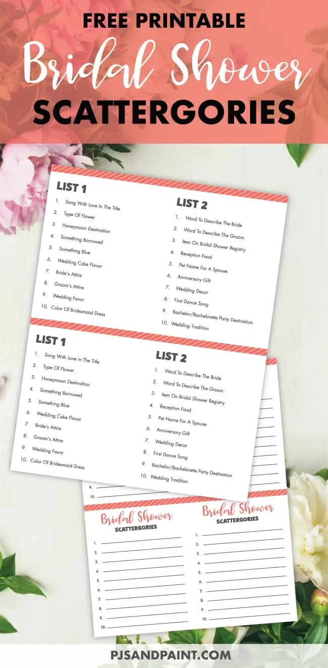 Bridal Shower Scattergories - Free Printable Bridal Shower Games with regard to FREE Printable Bridal Shower Scattergories Game