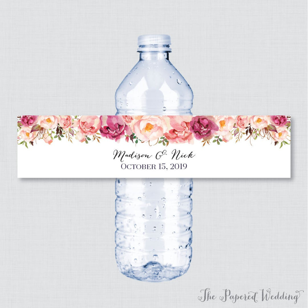 Bridal Shower Stickers 50-Pack Pink Floral Wedding Water Bottle within FREE Printable Bridal Shower Water Bottle Labels