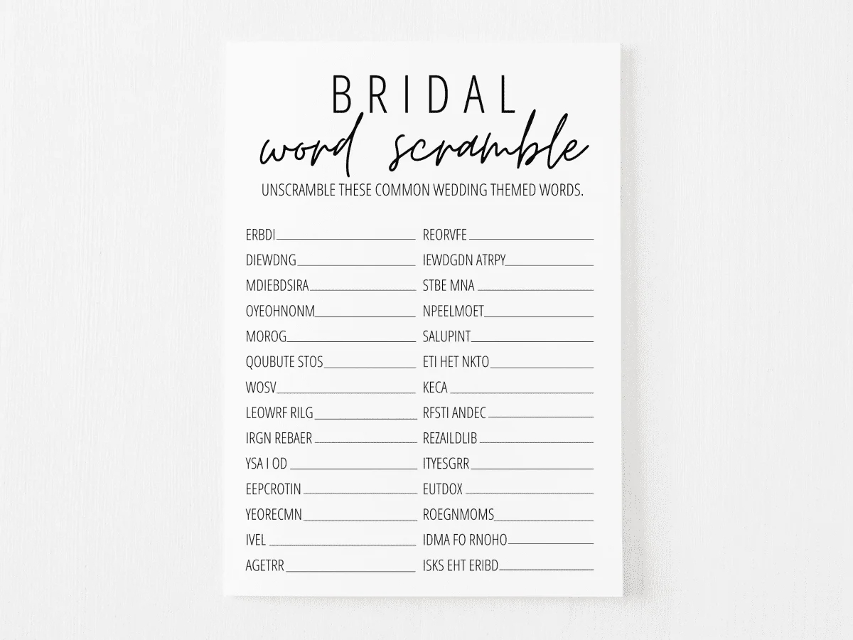 Bridal Shower Word Scramble Free Printable | Modern Moh with FREE Printable Bridal Shower Games Word Scramble