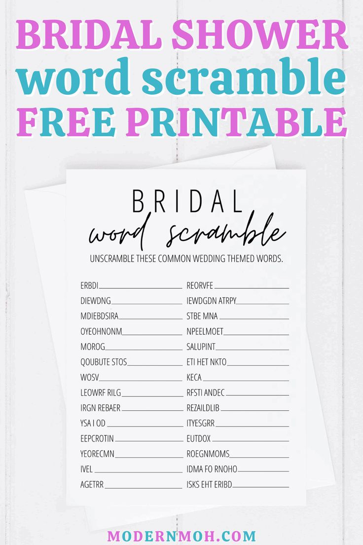 Bridal Shower Word Scramble Free Printable regarding Free Printable Bridal Shower Games Word Scramble With Answers
