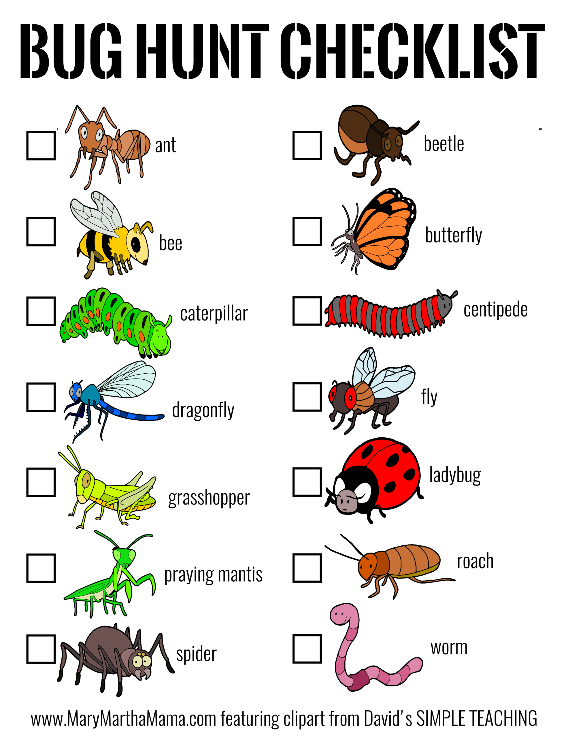 Bug Sensory Bin &amp;amp; Bug Hunt Printable – Mary Martha Mama throughout FREE Printable Bug Hunt Checklist