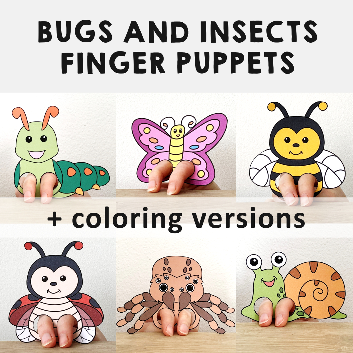 Bugs Insects Finger Puppets Animal Printable Coloring Paper Craft with FREE Printable Bug Finger Puppets