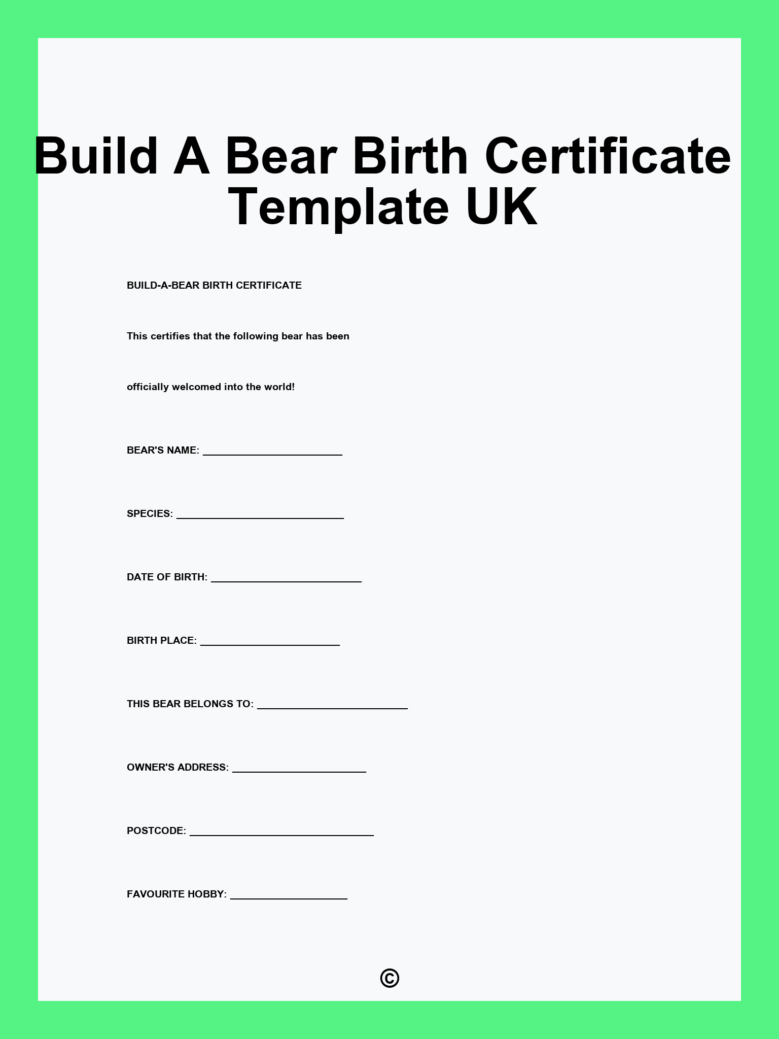 Build A Bear Birth Certificate Template Uk throughout FREE Printable Build A Bear Birth Certificate Template