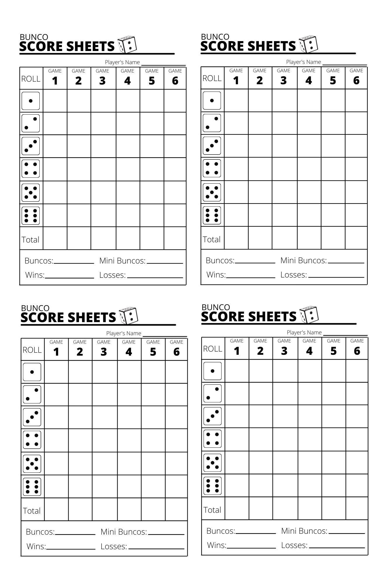 Bunco Score Sheets X4 - Bunco Score Sheets - Printable Pdf - Etsy inside Free Printable Bunco Game Sheets