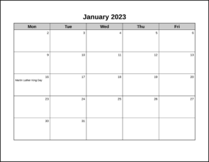 Calendarsthatwork - Mon-Fri Monthly Landscape within Free Printable Blank Calendar Monday Through Friday