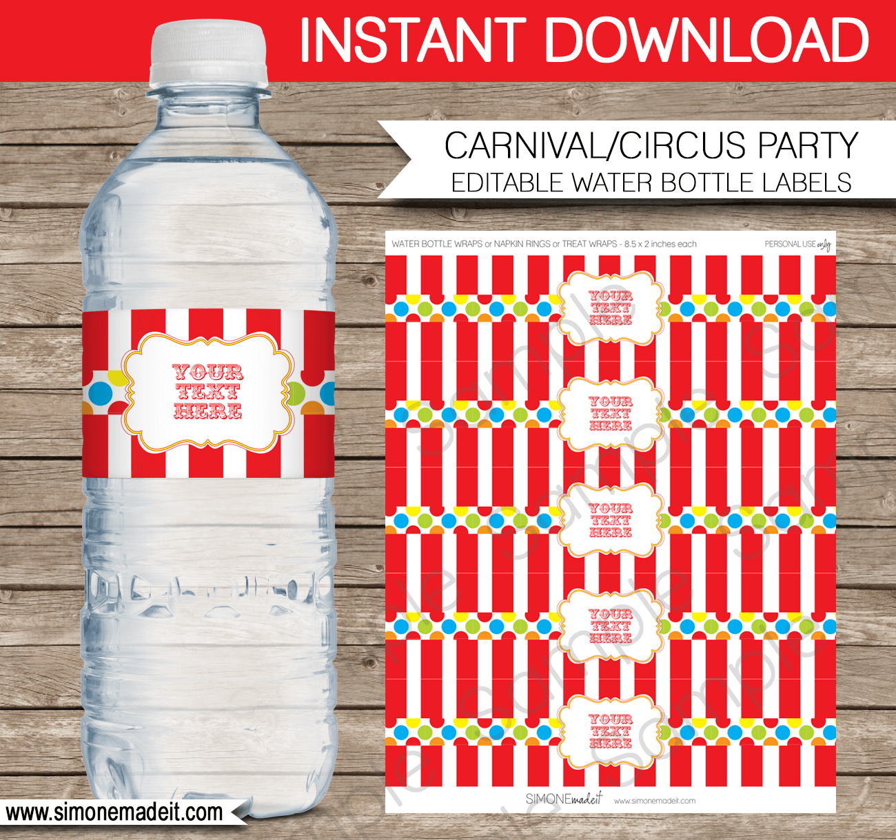 Carnival Party Water Bottle Labels Template - Colorful throughout Free Printable Birthday Water Bottle Labels
