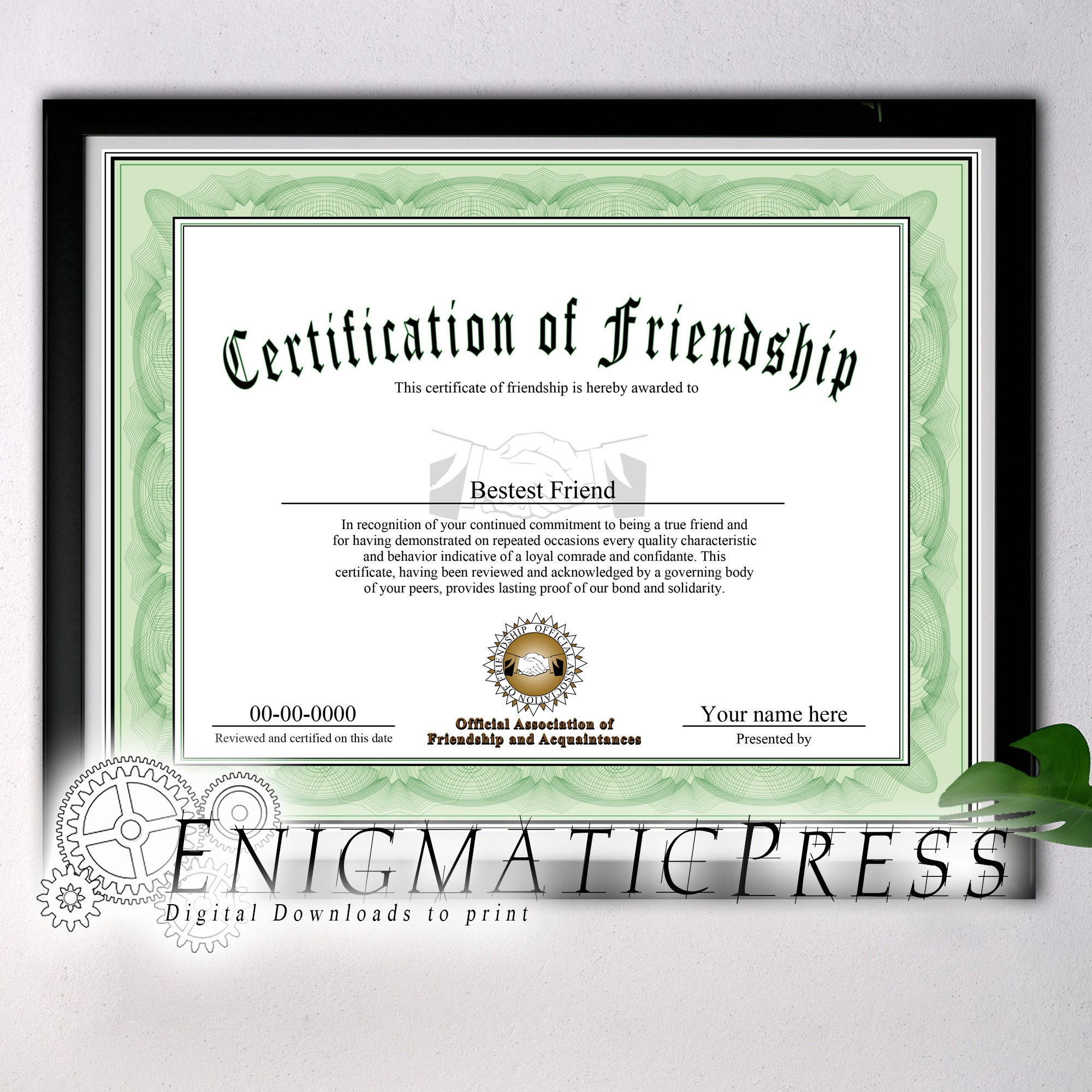 Certificate Of Friendship Award Style Gift, With Editable Text for Free Printable Best Friend Certificate
