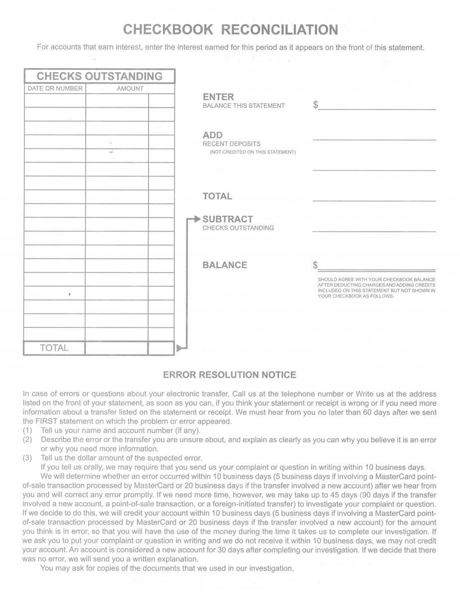 Checkbook Reconciliation Form To Balance Your Statement Monthly inside Free Printable Bank Reconciliation Forms