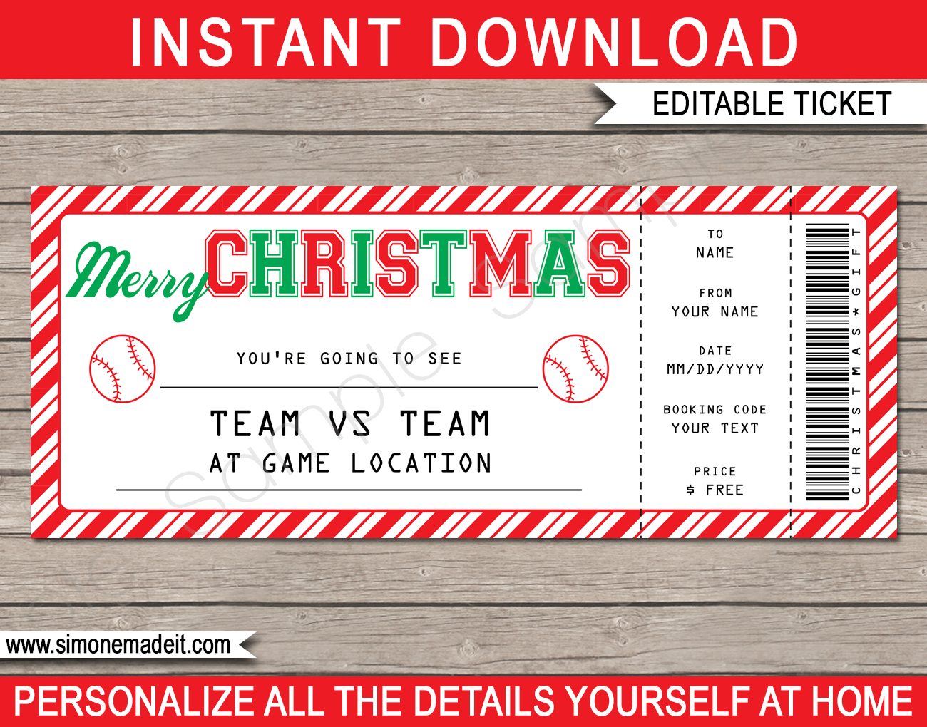 Christmas Baseball Ticket Gift Voucher - Printable Baseball Ticket for FREE Printable Baseball Ticket Template