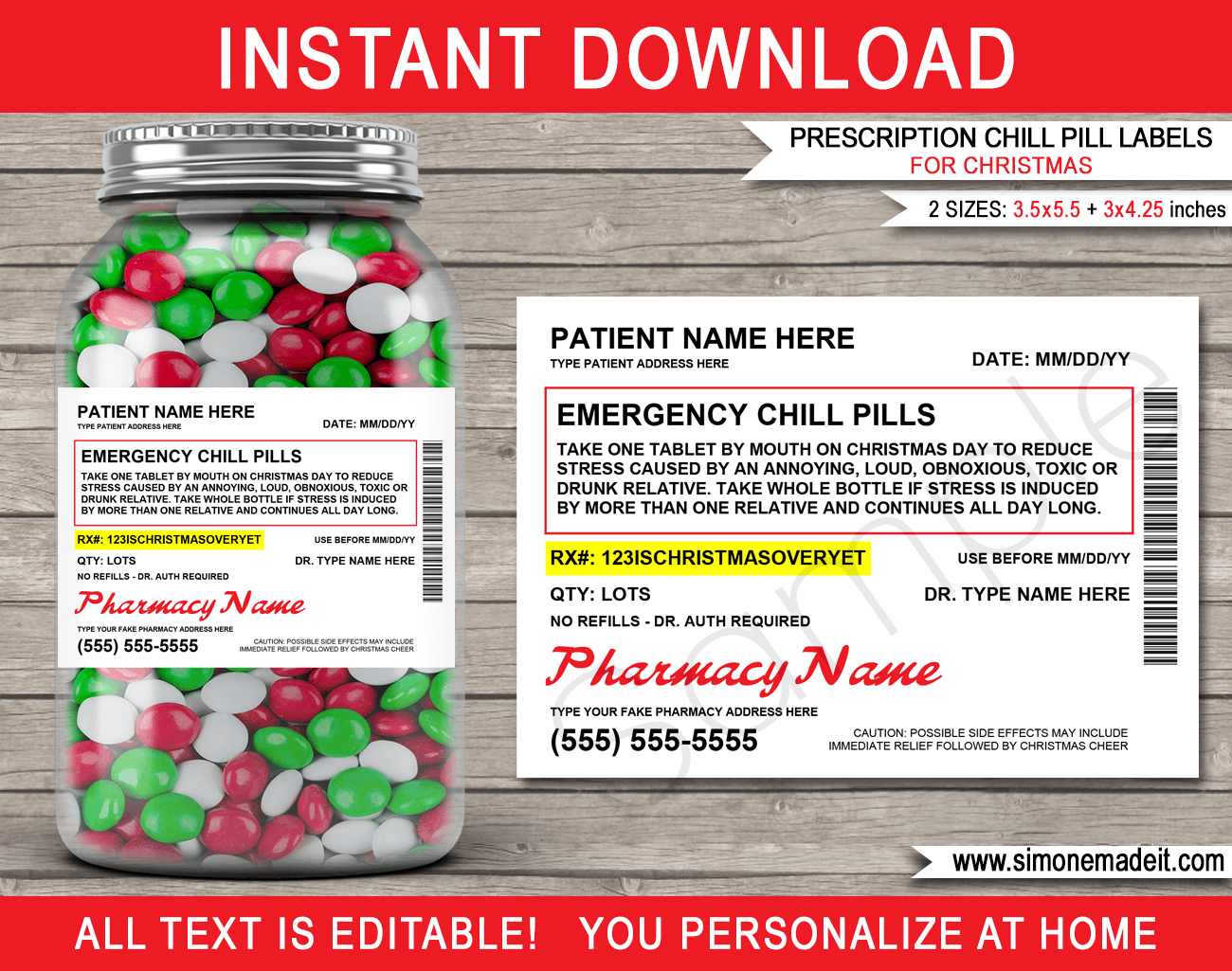 Christmas Prescription Chill Pills (Walgreens) - For Jars for Free Printable Blank Walgreens Prescription Label Template