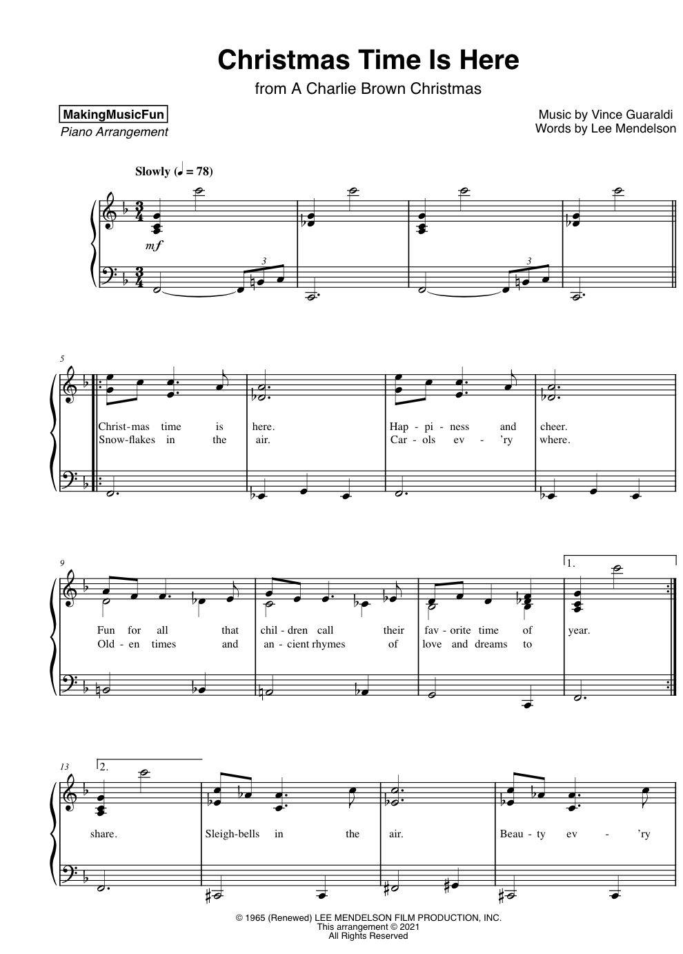 Christmas Time Is Here (Charlie Brown) | Easy Piano Sheet Music throughout Free Printable Beginner Christmas Piano Sheet Music