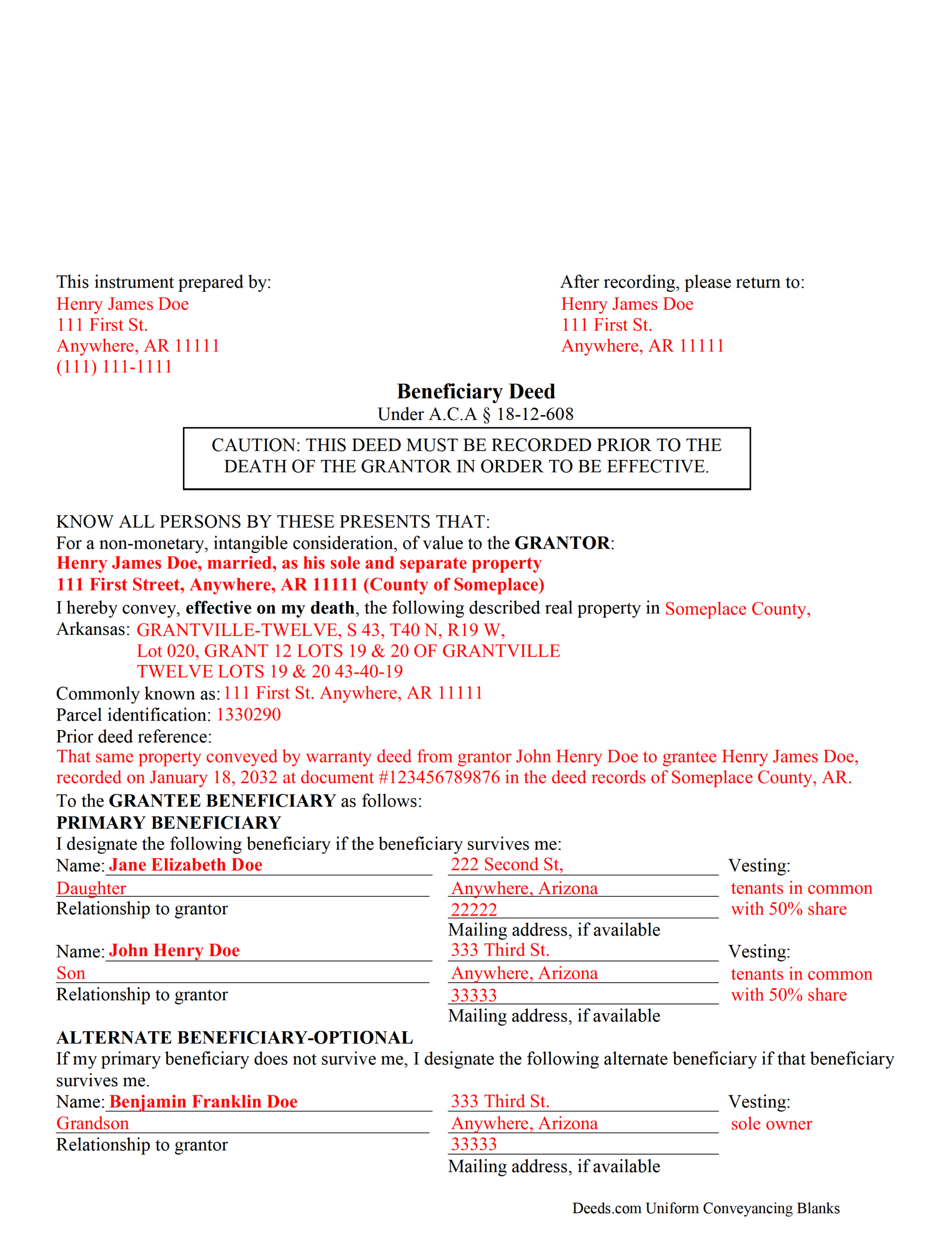 Cleburne County Beneficiary Deed Form | Arkansas | Deeds for FREE Printable Beneficiary Deed Arkansas