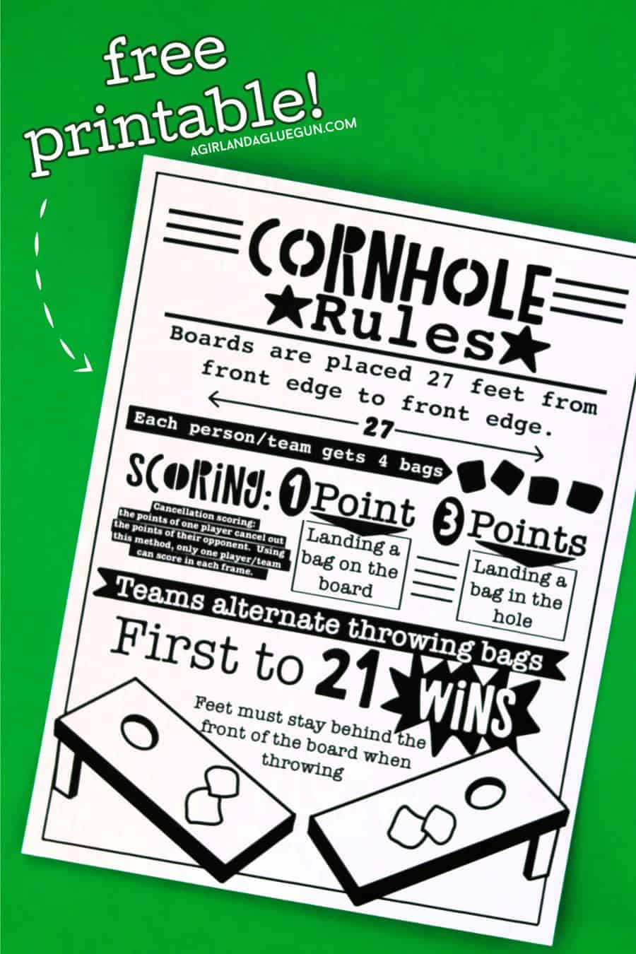 Cornhole Rules Printable - A Girl And A Glue Gun within FREE Printable Bean Bag Toss Rules