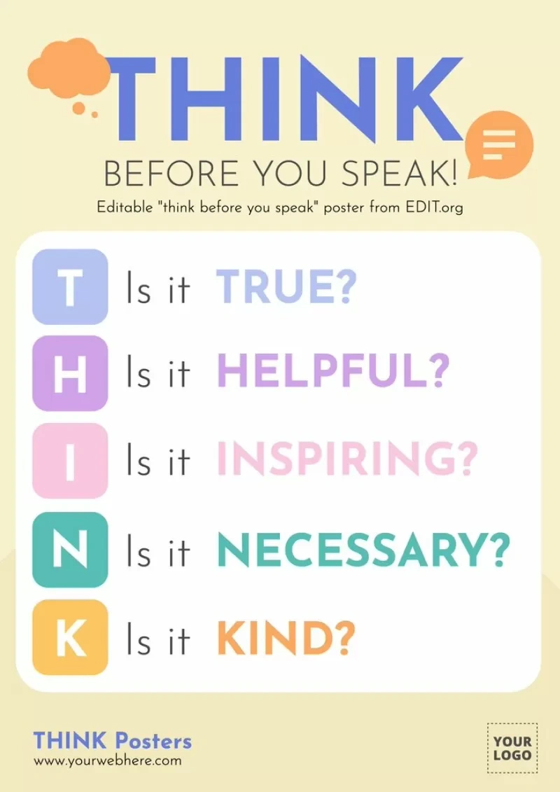 Create Think Poster For Classroom Online in FREE Printable Before You Speak Think Printable